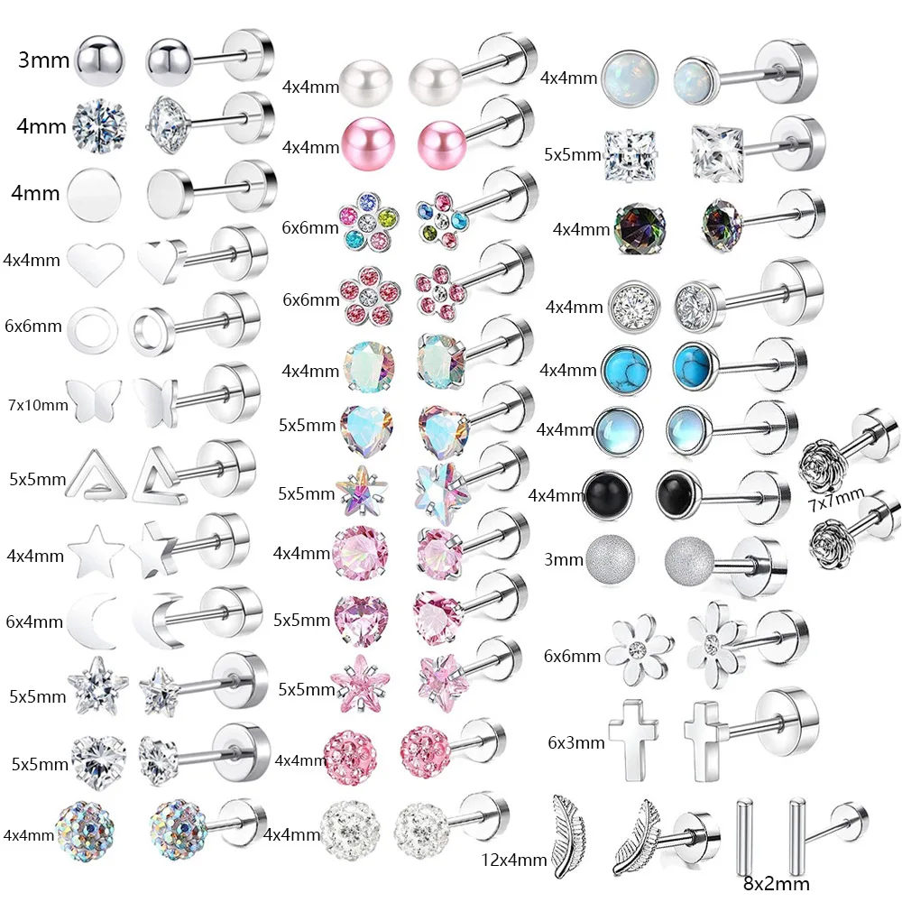 2-teiliges Set Edelstahl Herz-Mond-Ohrstecker mit Schraubkugel für Damen, Modische Ohrstecker für Tragus-Knorpel-Körperpiercing – Detail 6