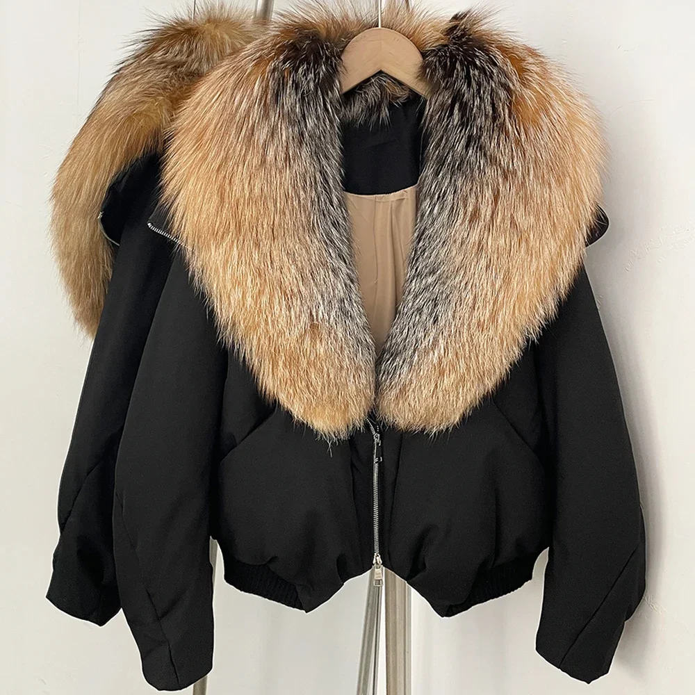 OFTBUY Daunen-Bomberjacke Neue Luxus-Waschbärpelz-Pufferjacke Damen Großer Echter Fuchspelzkragen Daunenjacke für Frauen – Detail 30