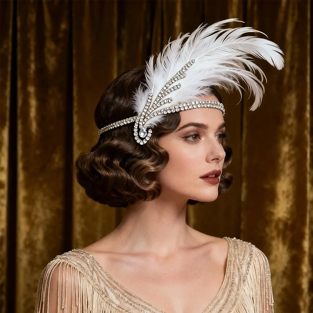 Exquisite Vintage Feather Headband Sequin Zircon Cosplay Dress Headwear Elegant Rhinestone Masquerade Hair Band Bridal Headdress image 5