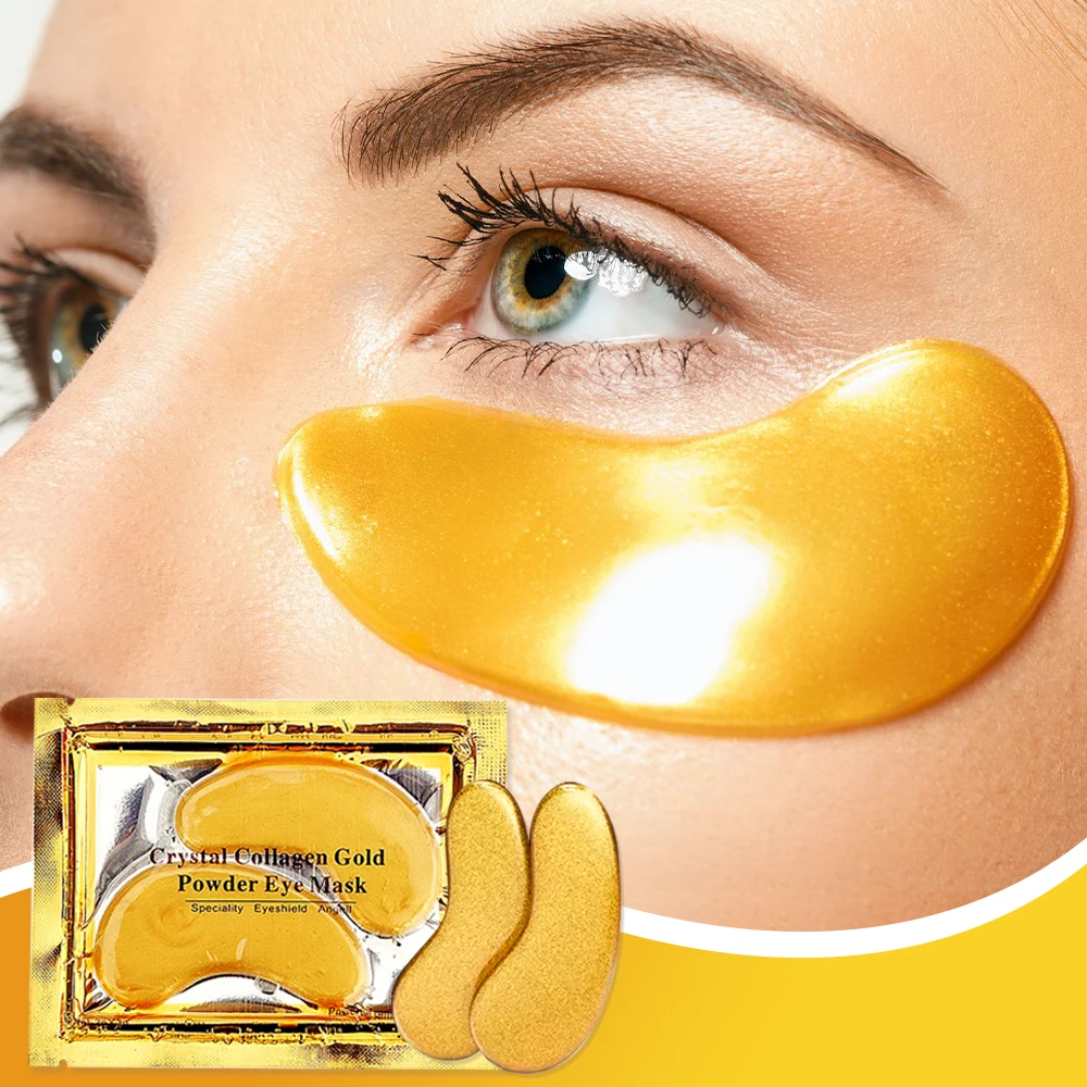 Parche para ojos de oro de 24 quilates con colágeno cristalino, parche de gel antiarrugas adecuado para el área de los ojos, máscara para ojos suave para ojeras