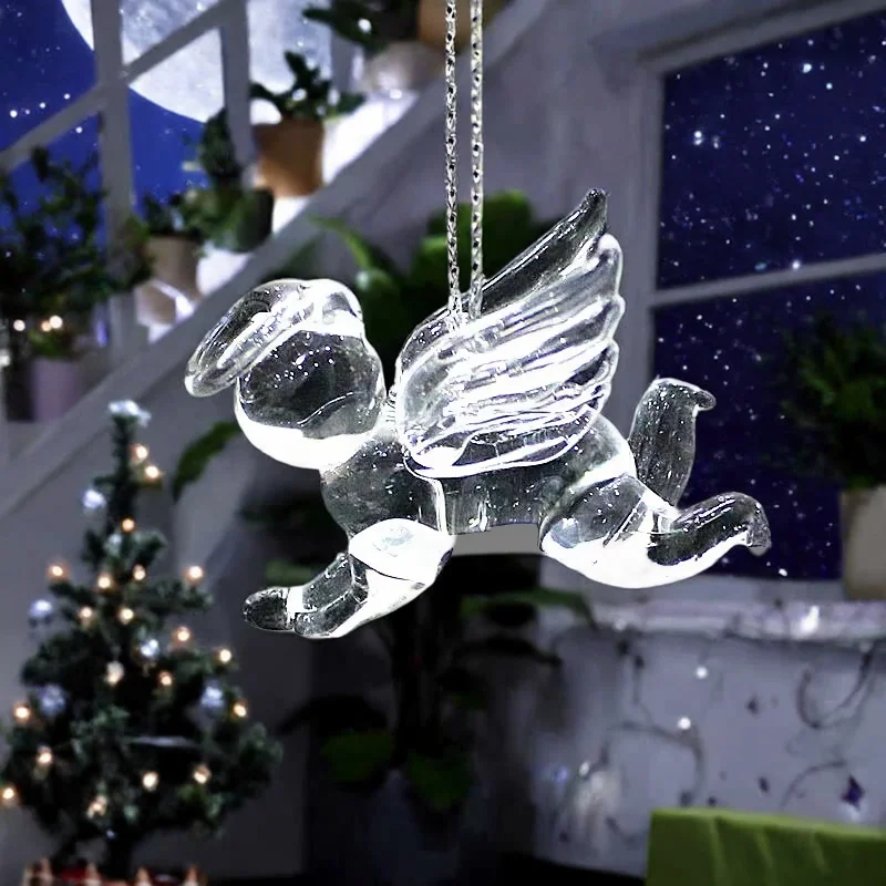 Mini Clear Angel Doll Charm Glass Pendant Hanging Ornament Christmas Tree Window Home Decor Perfect New Year Holiday Xmas Gifts