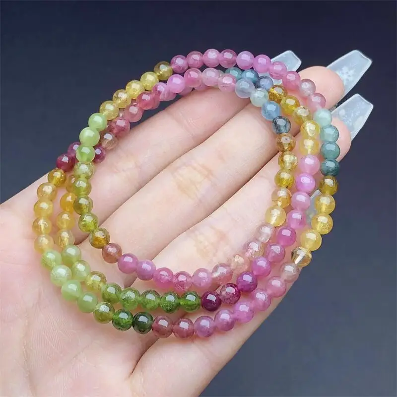 4.5MM Natural Tourmaline Triple Circle Bracelet Fashion Gemstone Jewelry Reiki Healing Gift For Women 1pcs