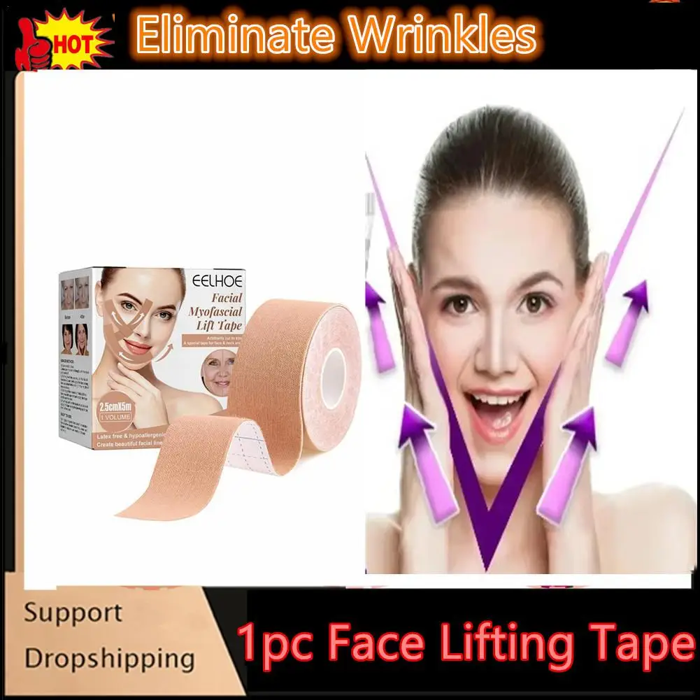 Facial Lift Tape Face Lift Tape Nek Toning Riemen Anti Rimpel Patches Antivries Stickers voor Verstevigende Aanscherping Huid 2,5 cm * 5 m