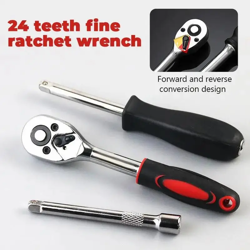 46Pcs Metric Socket Wrench Set Auto Car Repair Tool Kit Professional Mechanical Maintenance Hand Tools Ratchet Spanner Screwdriver Bits Hex Key Multipurpose Hardware Combo with Portable Storage Case - view 4