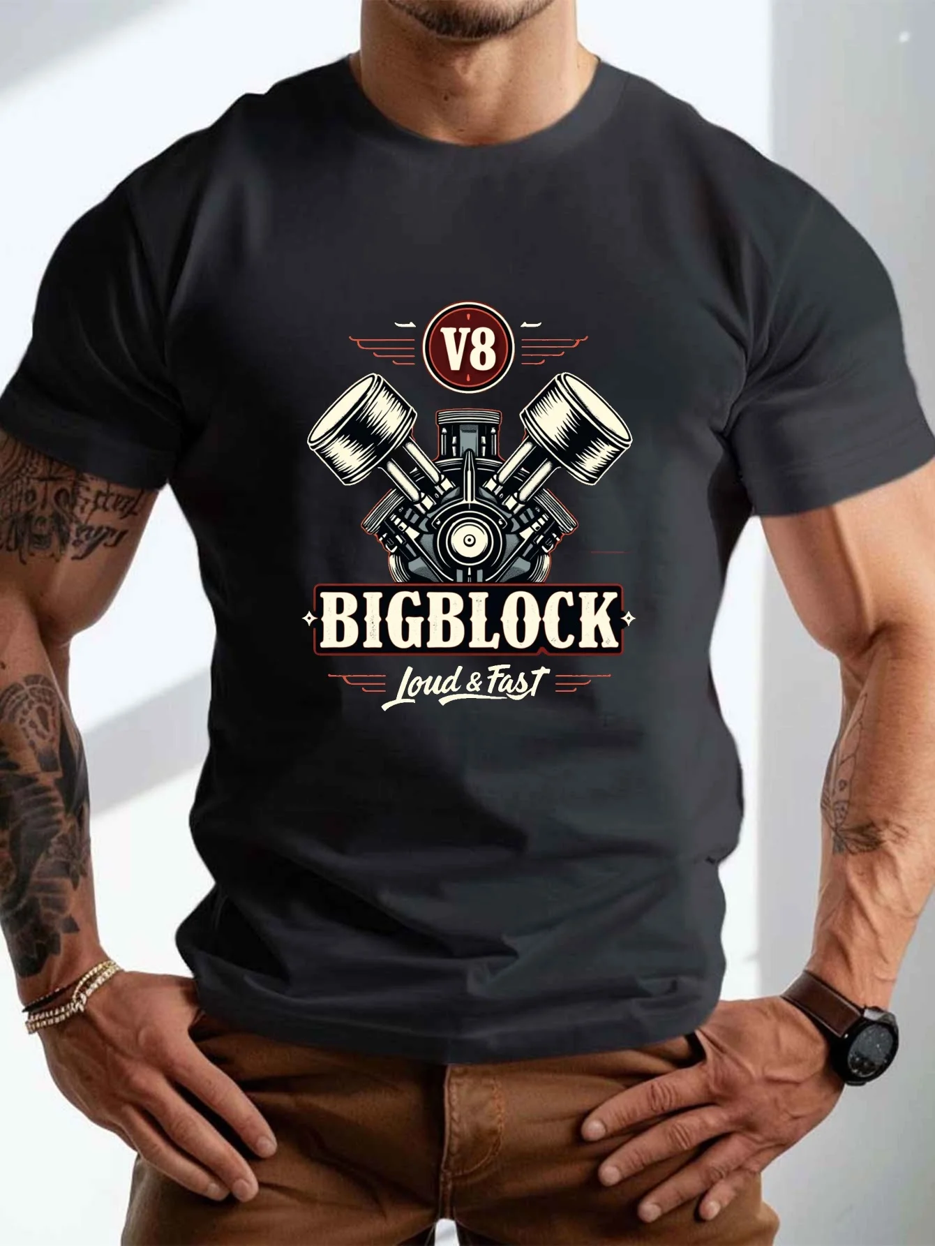 

Plus Size V8 TeePlus Size Men V8 Engine Graphic T Shirt BigBlock Design 100 Polyester Machine Washable