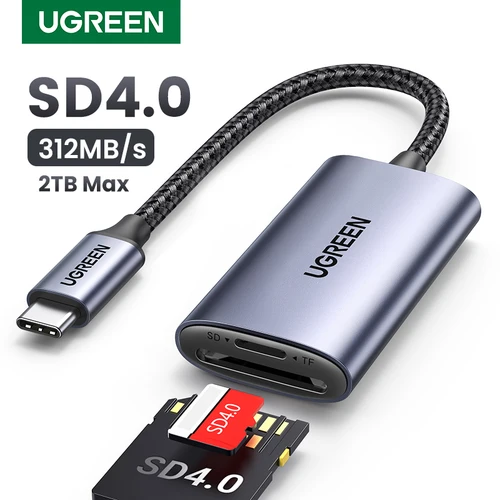 Lector de tarjetas UGREEN SD4.0 312 MB/s USB-C a SD MicroSD TF adaptador de tarjeta de memoria para teléfono portátil Macbook Windows MacOS lector de tarjetas
