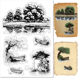 1Sheet Natural Scenery Clear Stamp for Card Making Trees Lake Background Rubber Stamps Reusable Transparent Silicone Decorative