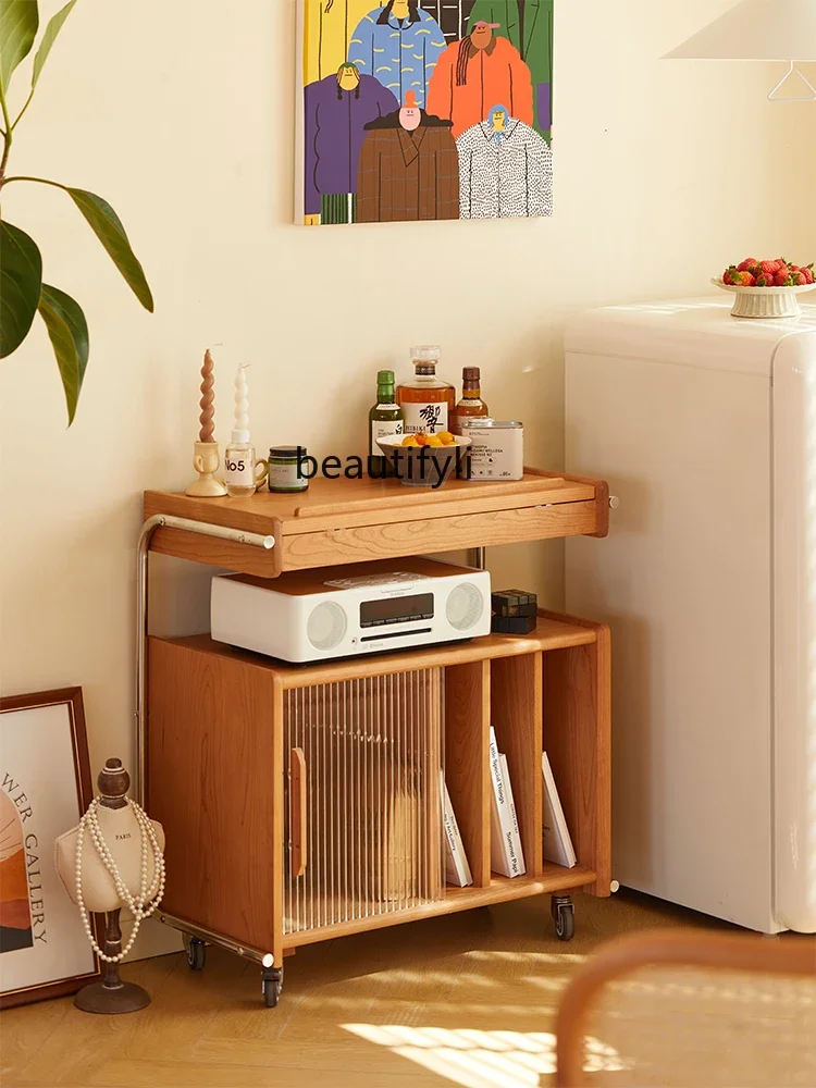 

A13 Solid wood sofa side cabinet storage cabinet trolley living room retro side table removable magazine cabinet