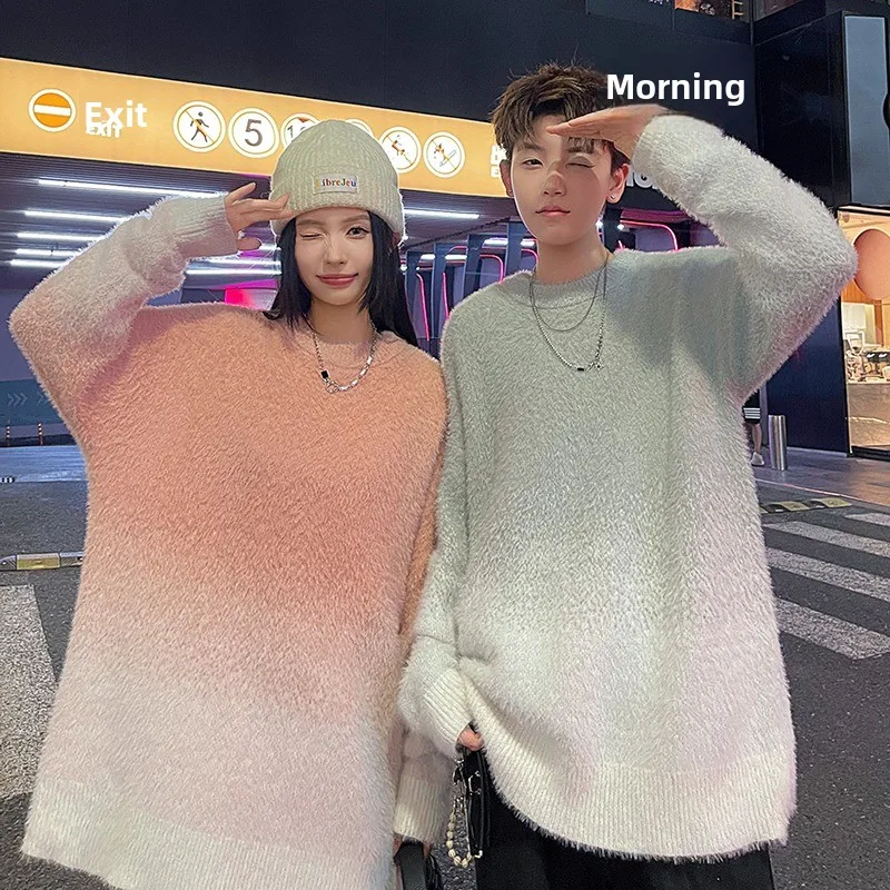 Suéter de Color Deadado con Cuello Redondo, Sin Capucha, Suave, Imitación Visón, Juvenil, Informal, de Manga Larga, Tejido,...