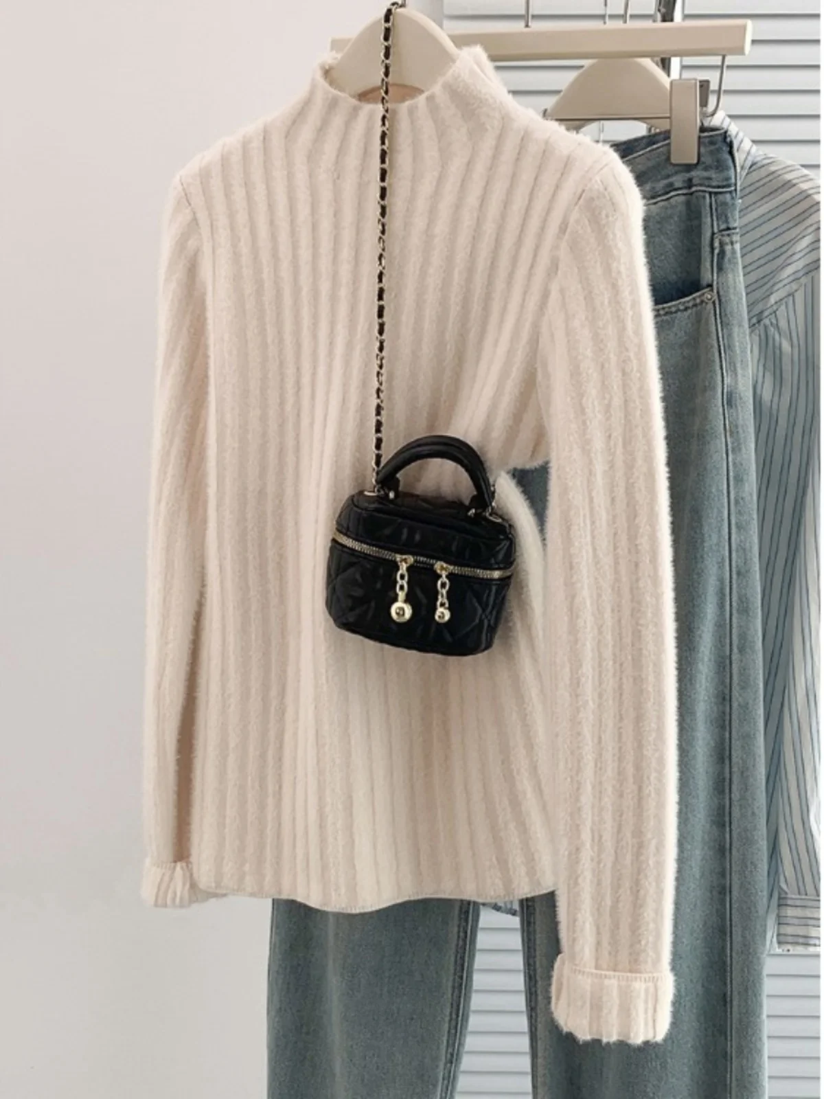 

Мягкий уютный вязаный свитер на подкладке Thiened f с высоким воротником, женский зимний утягивающий внутренний свитер, однотонная основа irt Ov...