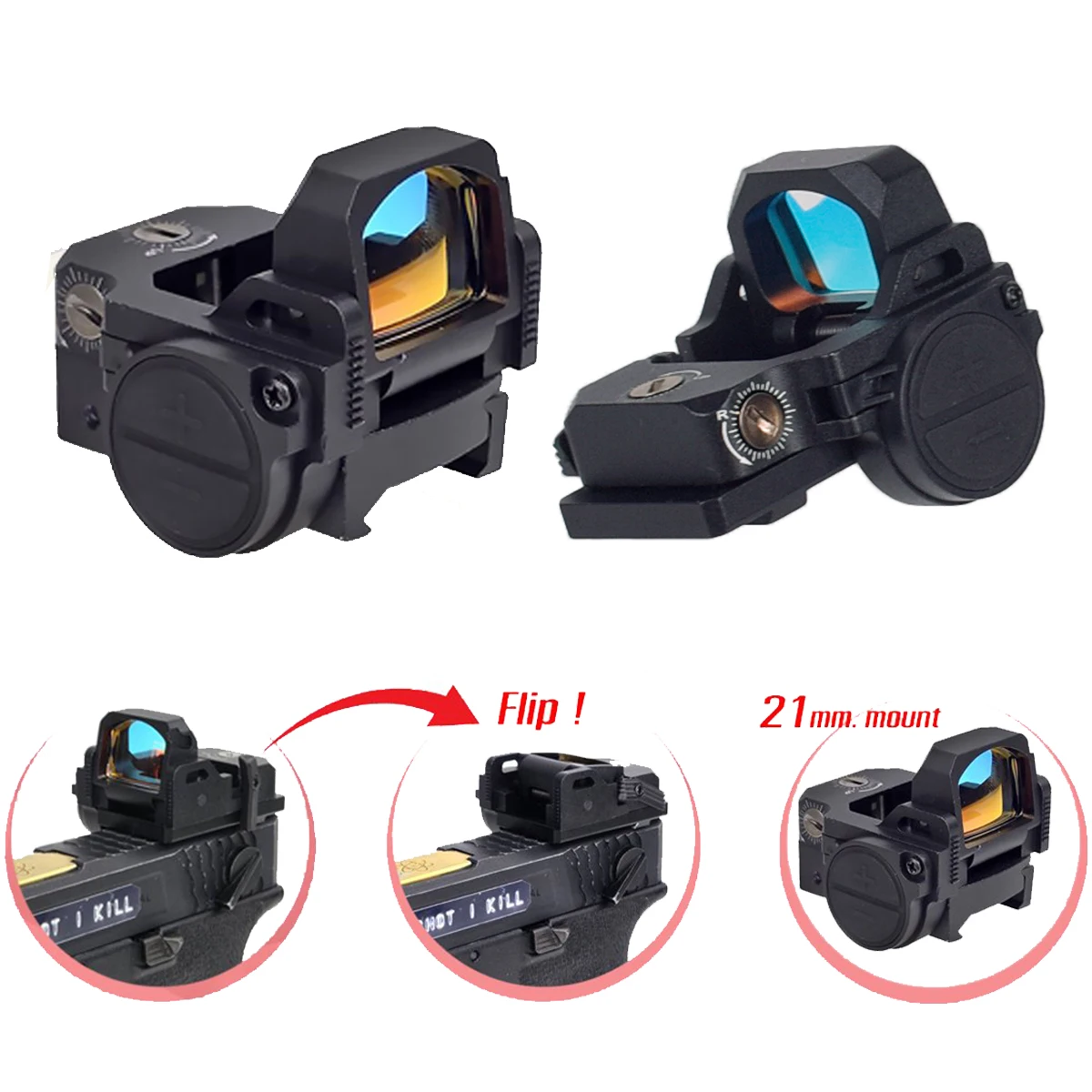 

VISM PRO Flip Dot 3 MOA Red Green Flip Up Dot Reflex Sight Optic w/ Universal Glock Mount Base Airsoft Weapons 20mm Riflescope