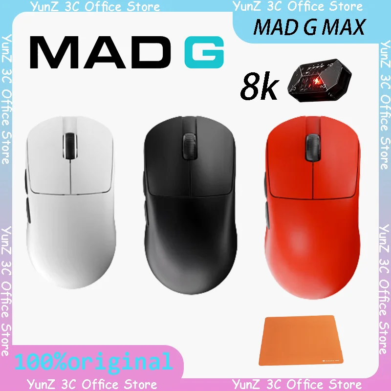 Madlions Mad G Max Wireless Mouse 8k Paw3395 43g Hole Free Ultra Lightweight Dual-Mode Gaming And Office Mouse Gift