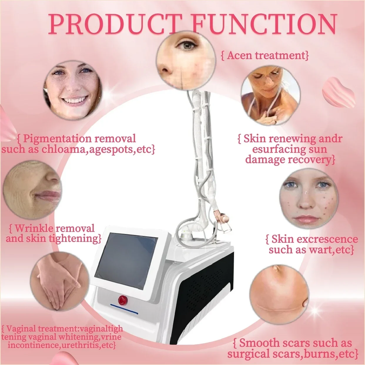 Portable RF Tube CO2 Fractional Laser Vagina Tighting Pigmentation Therapy Spot Pore Treatment Scar Removal Beauty Machine