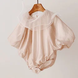 Korea Ruffled Collar One-Piece Romper Baby Girl Princess  Sleeve Newborn Year-Old Dress