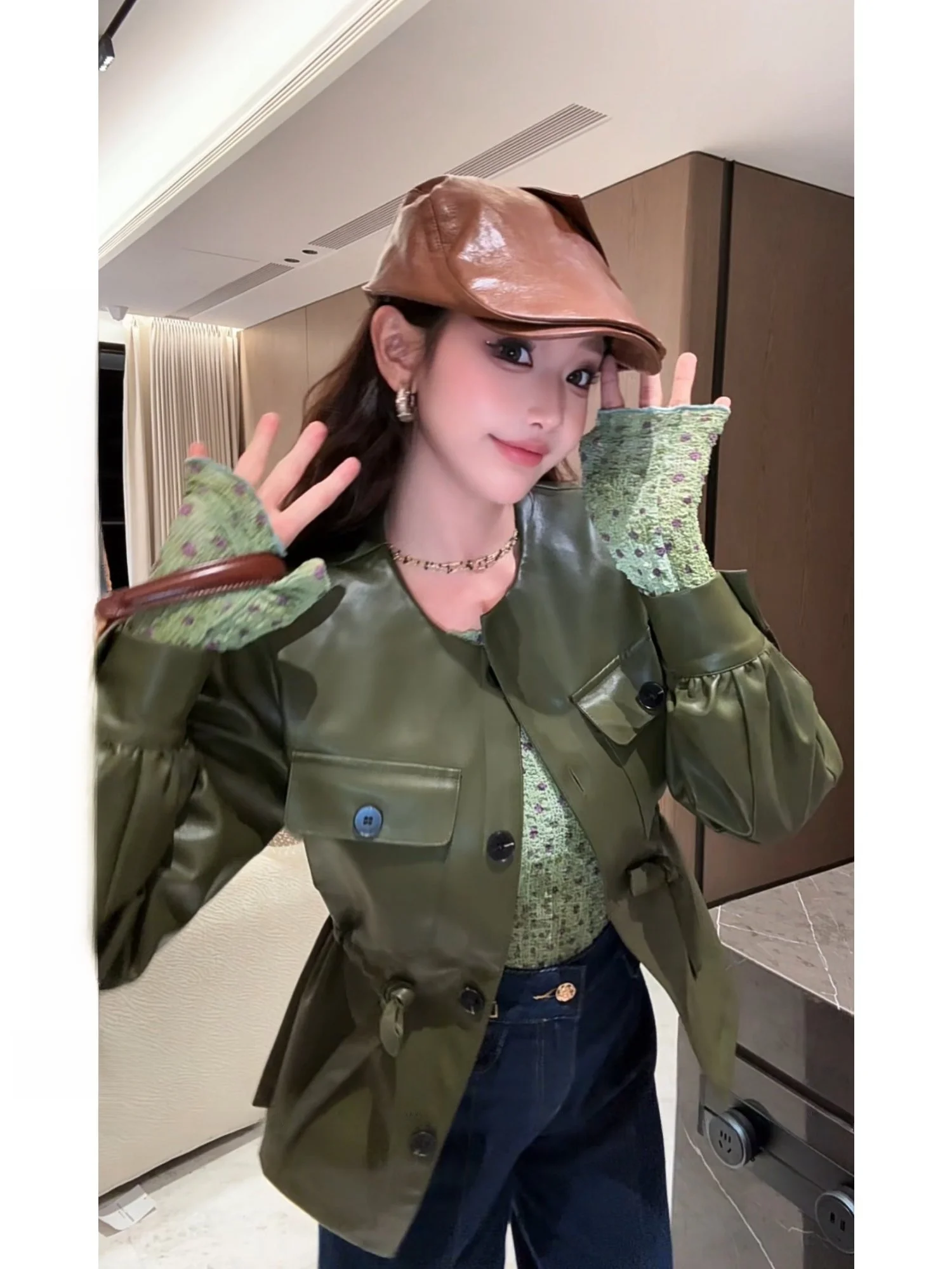 

Женская модная приталенная куртка Neadada Forest из искусственной кожи, весна 2026, повседневная, облегающая, из искусственной кожи