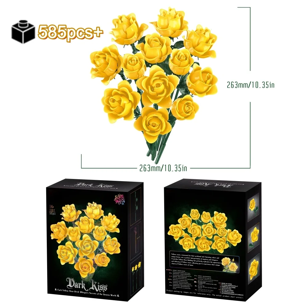 

2025 NEW Yellow Rose Bouquet Building Blocks Set DIY Ornament Romantic Creative tabletop decoration Valentine Christmas Gift