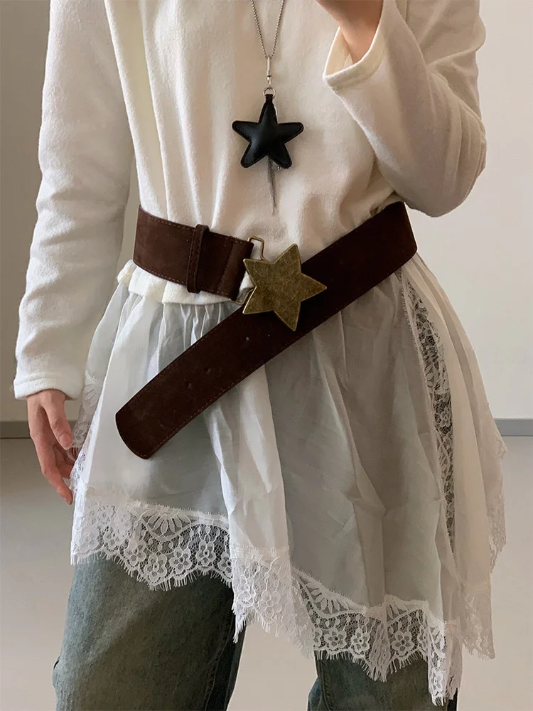 cinto-feminino-de-couro-aveludado-com-estrelas-desgastadas-estilo-retro-novo-design-'hot-girl'-acessorio-de-cintura