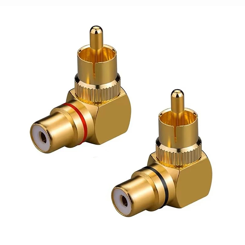 

Gold-Plated 90 Degree Right Angle RCA Male to Female Jack Audio Video Adapter Black and Red Metal Connector Plug for TV Speaker