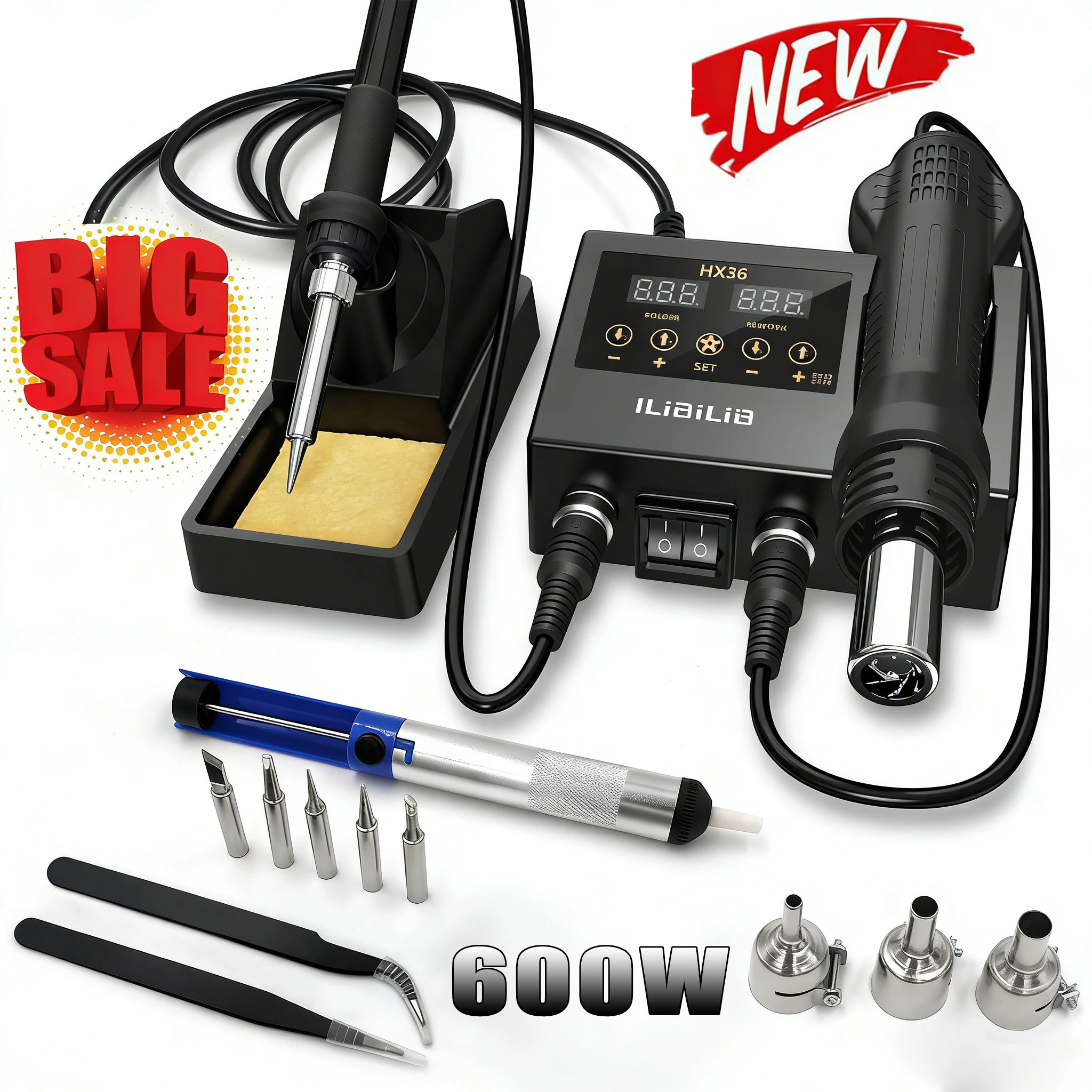 

ILIBILIB 600W Soldering Station Digital Hot Air Gun Desoldering Rework Station