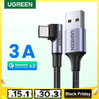 UGREEN Nylon USB C Cable 90 Degree Fast Charger USB Type C Cable for Xiaomi Mi 8 Samsung Galaxy S9 Plus Mobile Phone USB-C Cord