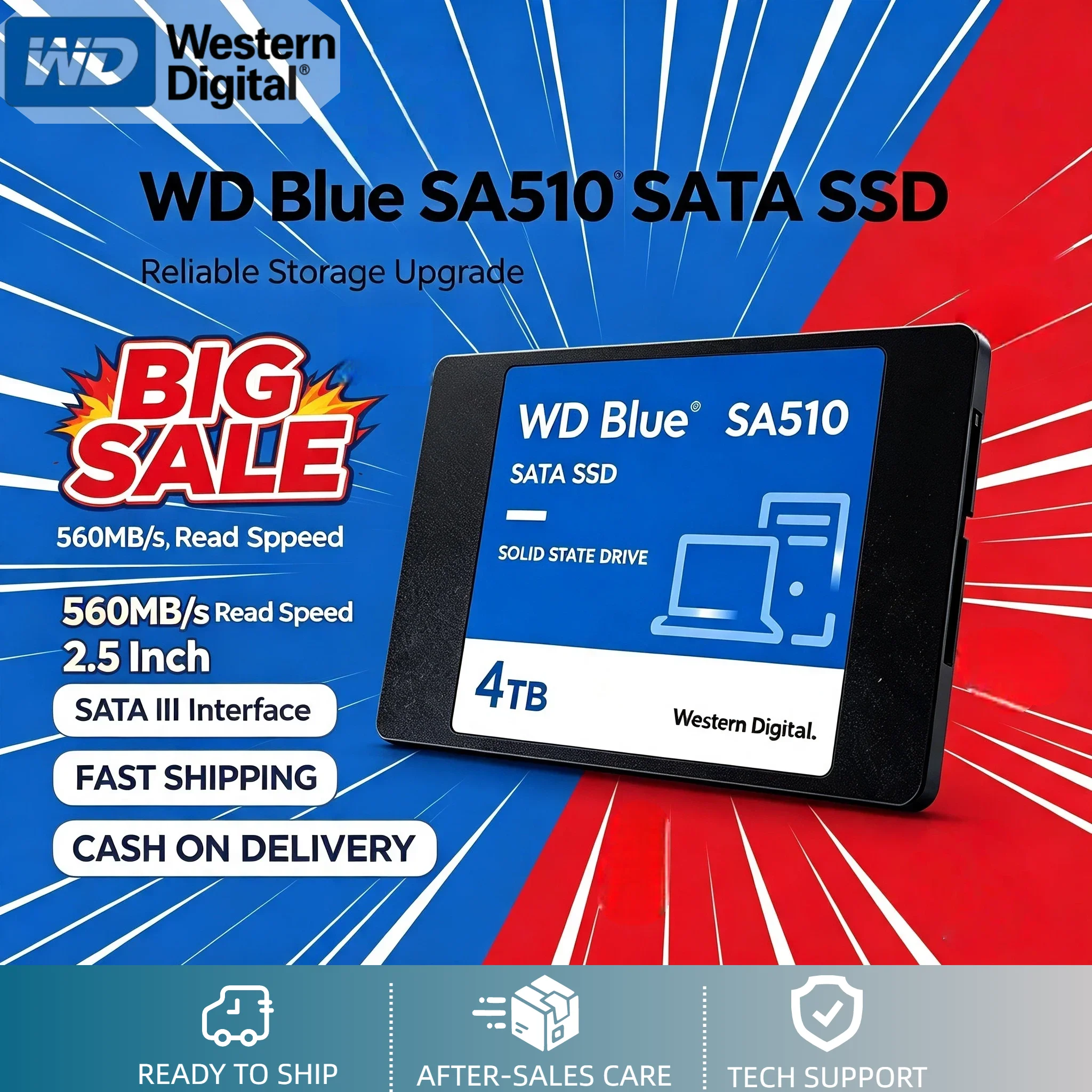 WD Blue SA510 Solid State Drive 1TB 2TB 4TB 500GB SATA 3.0 2.5 Internal SSD Hard Disk for Desktop PC Laptop