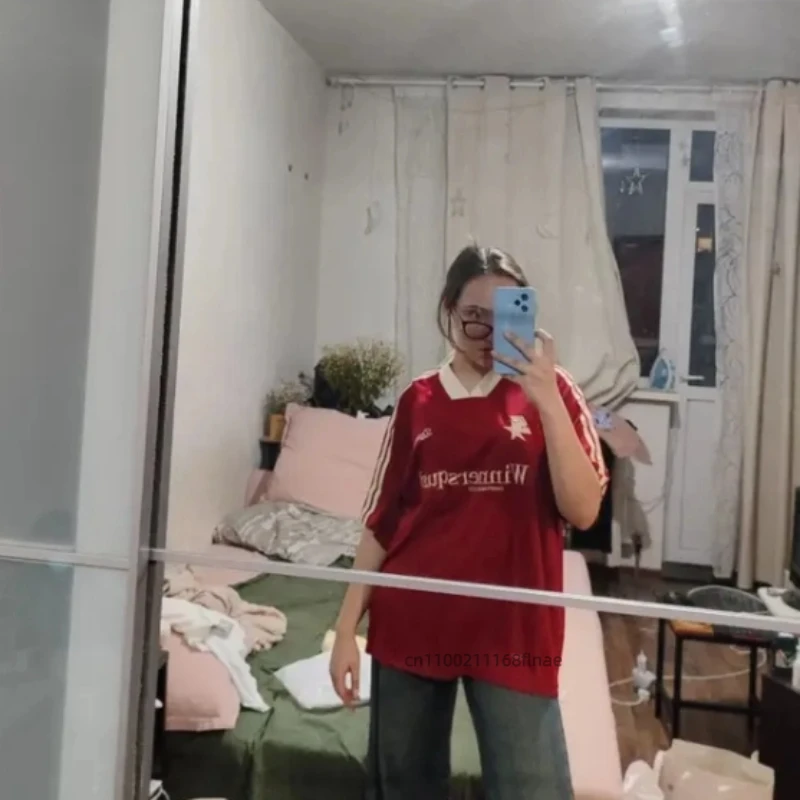 Топ для уличных танцев с ретро-вышивкой и цветными блоками, футболка с v-образным вырезом и короткими рукавами, свободный повседневный стиль в стиле хип-хоп