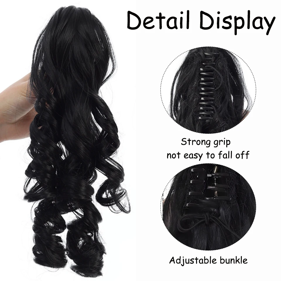 Synthetic Black Gold Roman Curly Clip in Ponytails Hairpieces Claw Headwear Fake Pony Tail Hair Extensions for women Christmas