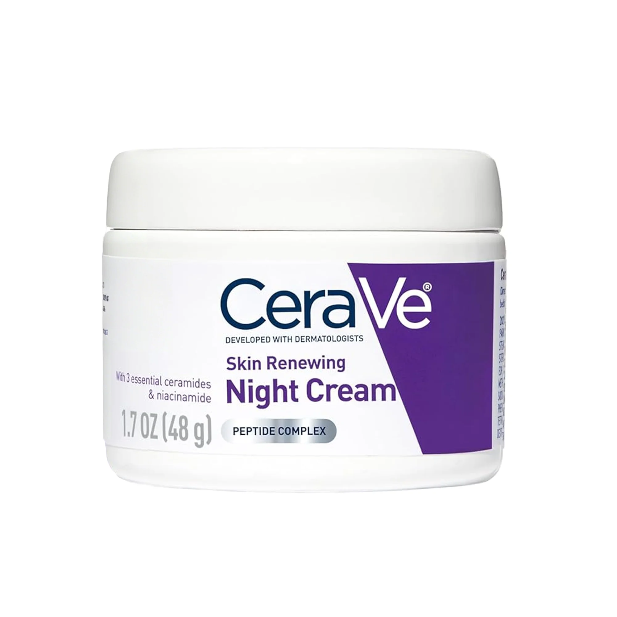 CeraVe Crema Hidratante Facial Nocturna Renovadora de la Piel con Complejo de Péptidos, Ácido Hialurónico y Ceramidas, Cuidado Facial Diario 1.7 Onzas