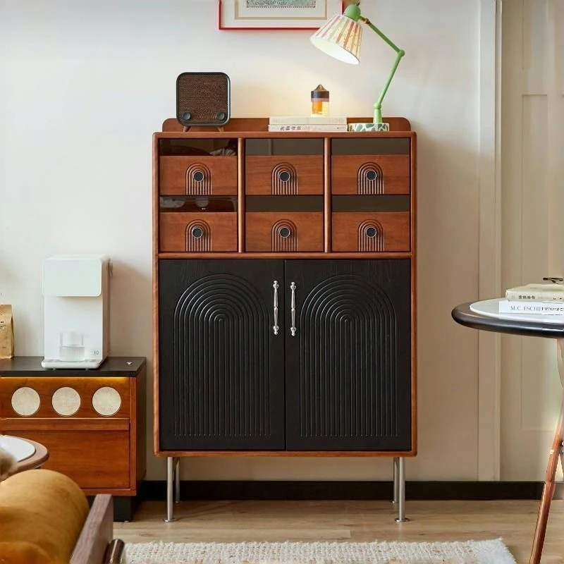 Medieval eight-bucket cabinet, retro solid wood TV side cabinet, living room locker, wall drawer storage