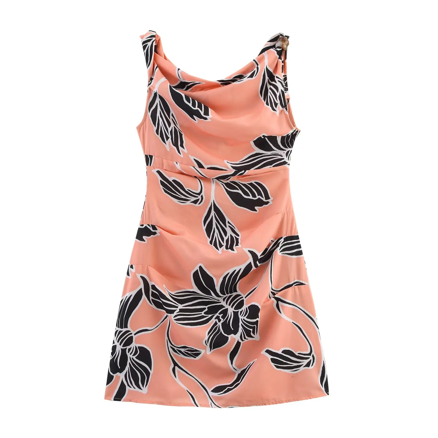 

BM&MD&ZA Womens Elegant and Sexy Asymmetrical Shoulder Design Linen Blend Mini A Line Printed Dress