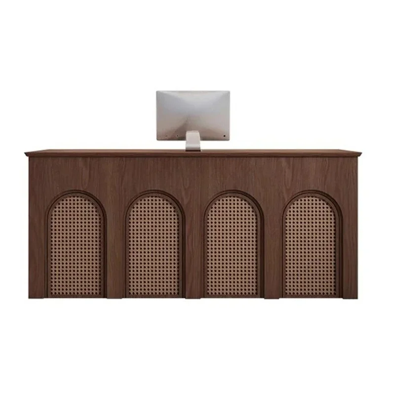 2026 Custom Office Furniture Hotel Rattan Counter Desk Small Black Nail Salon Reception Counter Desk Clothing Store