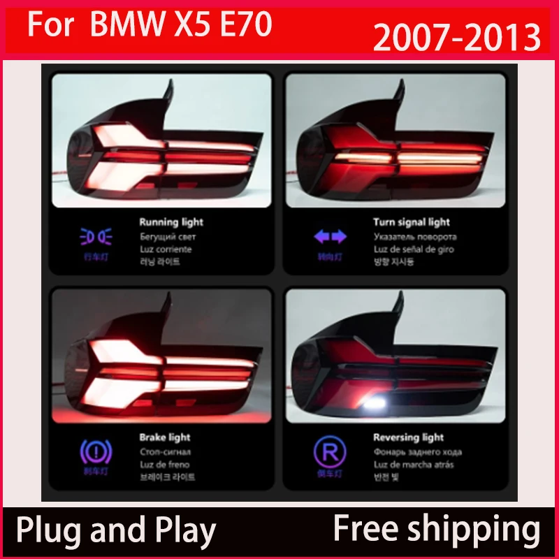 For BMW X5 E70 Taillight Assemblies 2007-2013 LED Sequential Flowing Turning Signal Rear Tail Light Auto Lamp Accessories