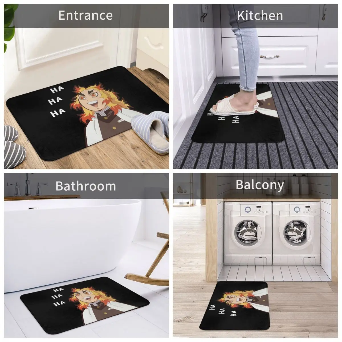 Meme Non-slip Doormat Kitchen Mat Kyojuro Rengoku Funny HA HA HA Hallway Carpet Welcome Rug Indoor Decorative