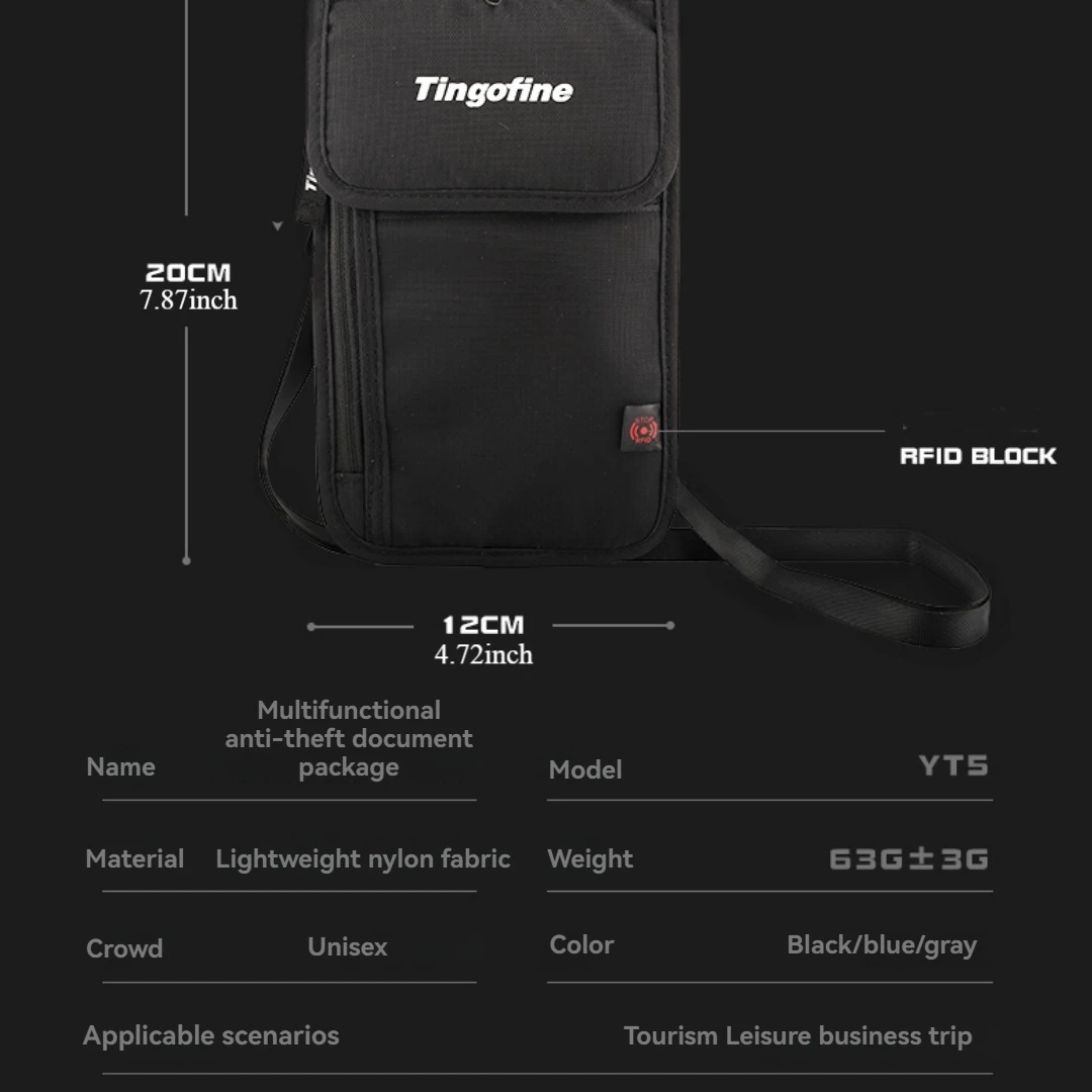 Imagem -03 - Bolsa de Documentos Impermeável para Evitar Roubo de Cartão Bancário Pacote de Passaporte Leve Pacote de Viagem do Telefone Móvel