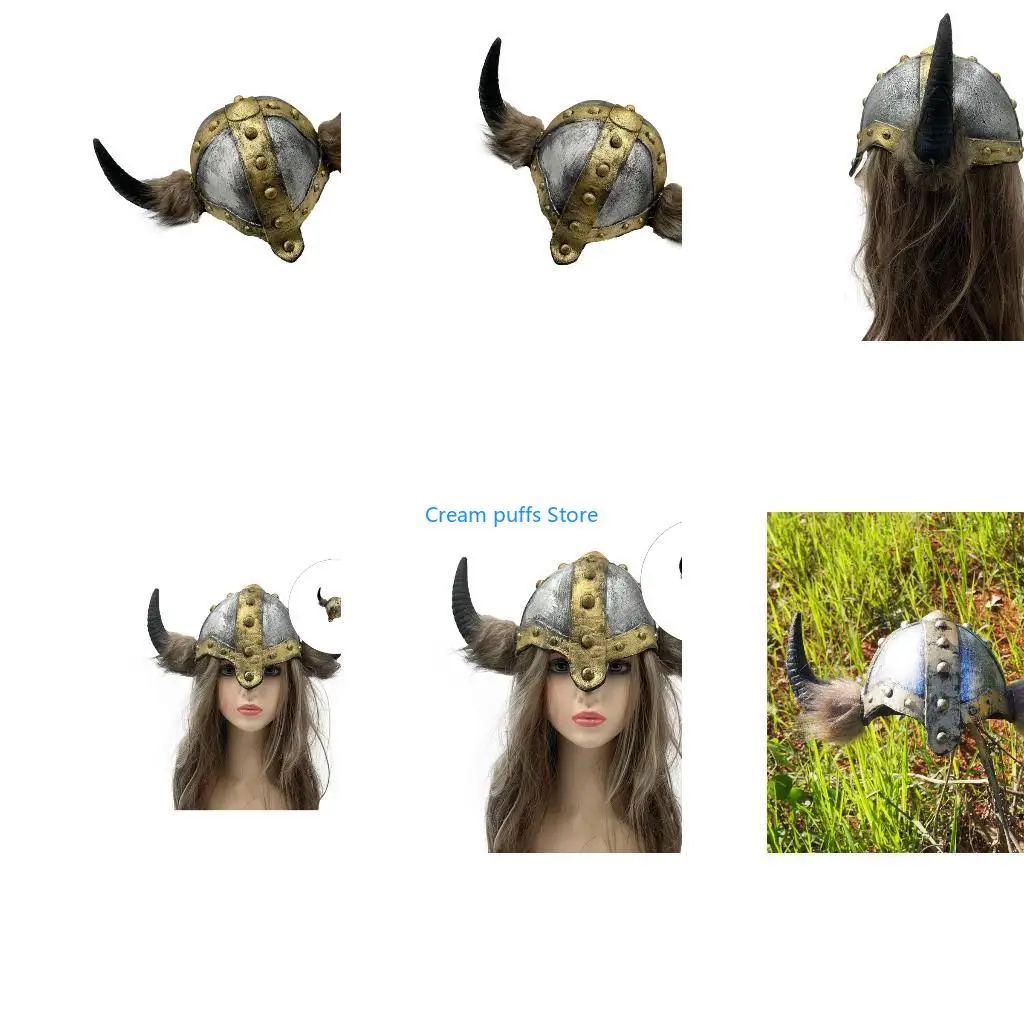 50LE Vikinges Helmets with Horns Plastic Norses Barbarians Warrrior Hat Medieval Vikinges Costume for Halloween Cosplay LARP