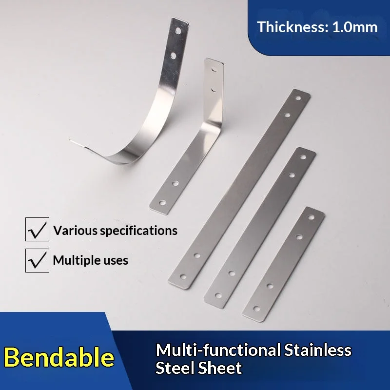 Thicken Bendable Stainless Steel Corner Bracket 90 Degree Right Angle Iron Sheet Straight Connector for Furniture Fixing