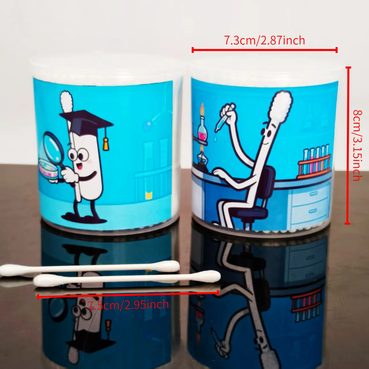 200 قطعة/400 قطعة تصميم موضوع المختبر أعواد قطنية صندوق أسطواني هدية كرة قطنية