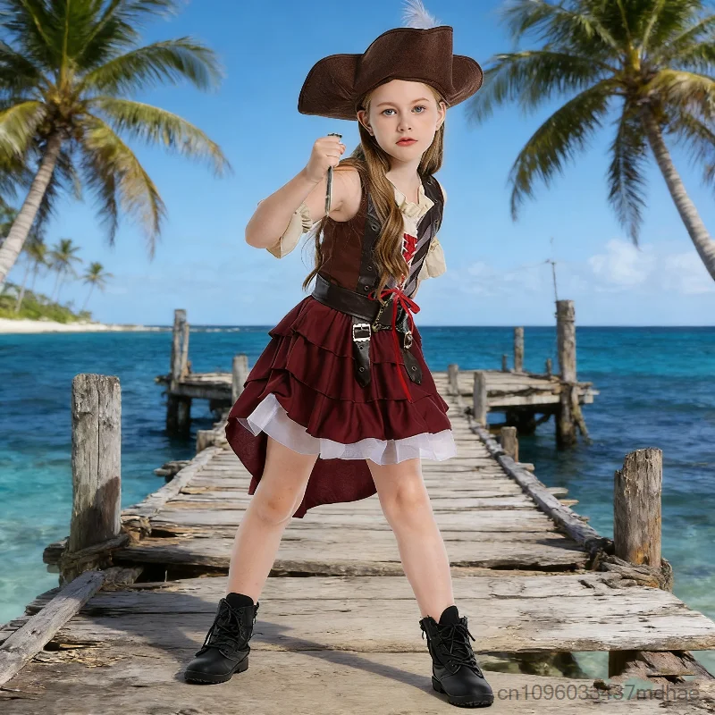 

Mädchen Pirate Cosplay Costume World Book Day School Stage Performance Nautical Warrior Role Play Theme Party Fancy Dress