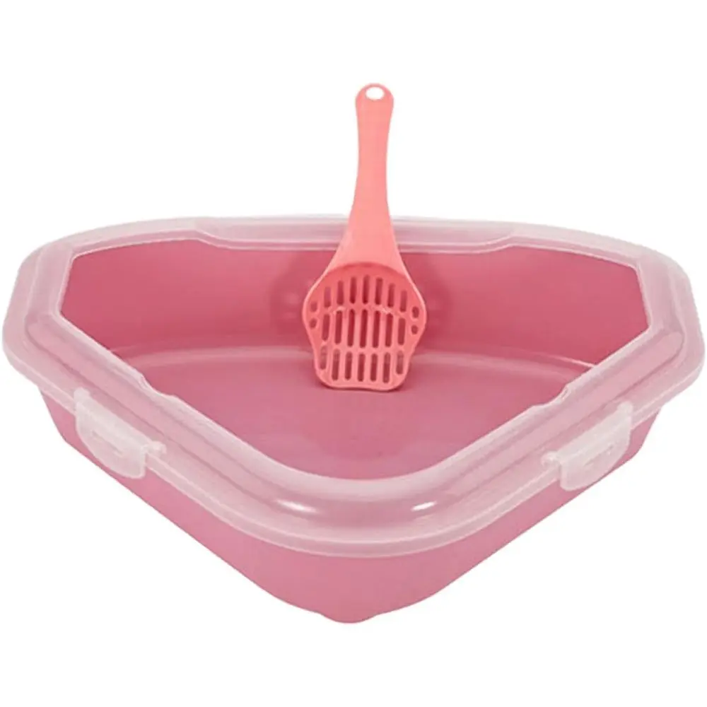 

CatLitterTrayBedpanCatSandTrayTrianglewithScoopLowEntryEasytoCleanCatCatsPottyforPetIndoorCatsKitten,розовый