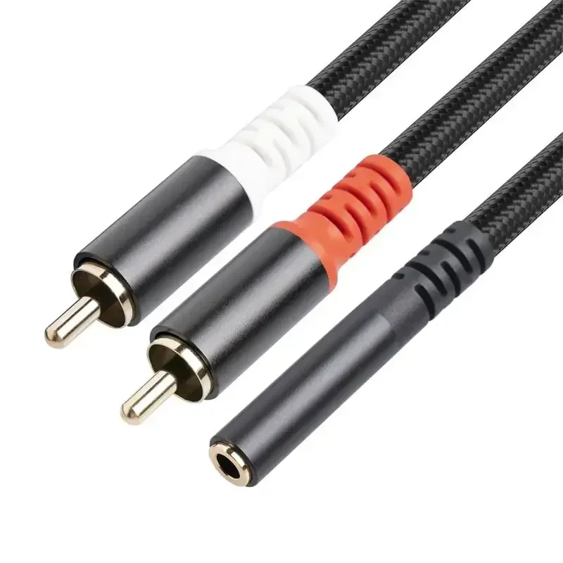 Aluminum alloy gold-plated head 3.5 female to 2RCA male mobile phone computer tablet audio cable conversion cable 0.3m