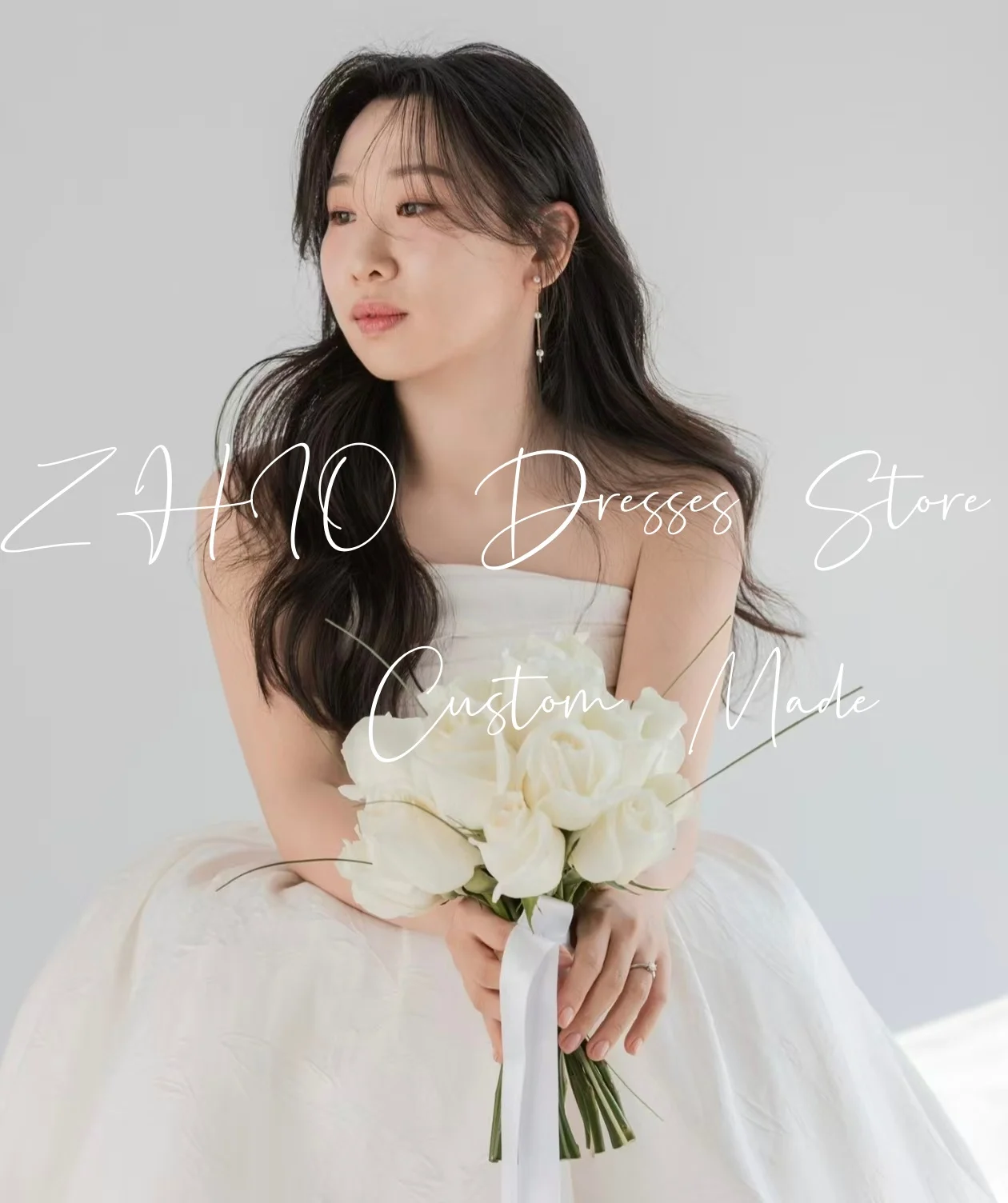 ZHIO Princess White Taffeta Wedding Dress Strapless Corset A-Line Korea Photo Shoot Bridal Reception Gown Customized 웨딩드레스