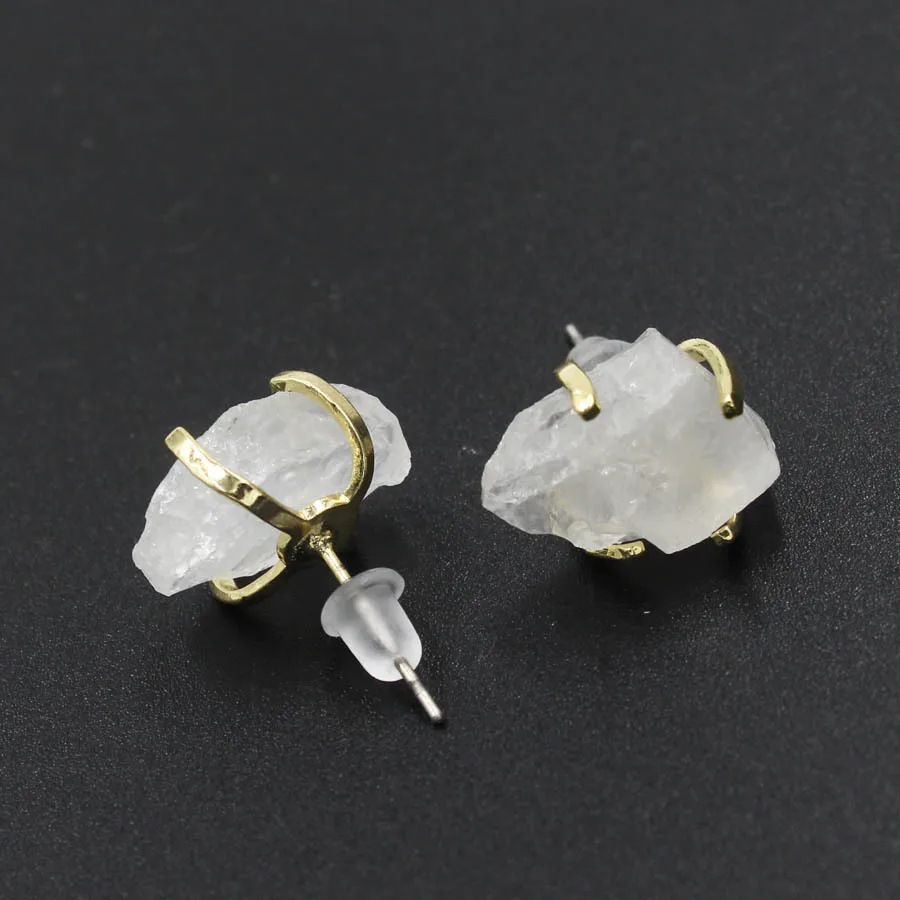 Fashion Natural Ore Crystal Stone Stud Earrings for Women Small Irregular Nuggets Rock Quartz Pink Purple Crystal Studs Earrings