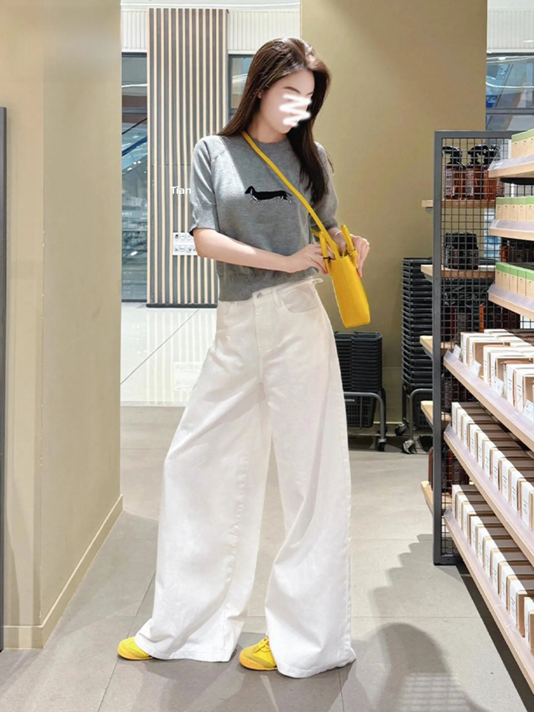 

Джинсы с высокой талией и широкими штанинами в американском стиле, женские свободные струящиеся брюки прямого кроя в пол, весенне-летняя повседневная одежда