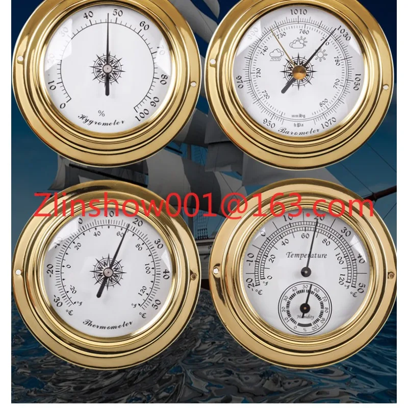 115Mm Copper Shell Marine Barometer Atmospheric Pressure Gauge Thermohygrometer Clock 4-piece Set Battery Free Weather Forecast