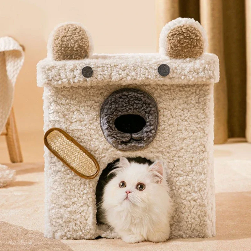 

Hot Selling Foldable Warm Winter Cat Dog Puppy House Nest Four Seasons Semi Closed Removable Pet Bed