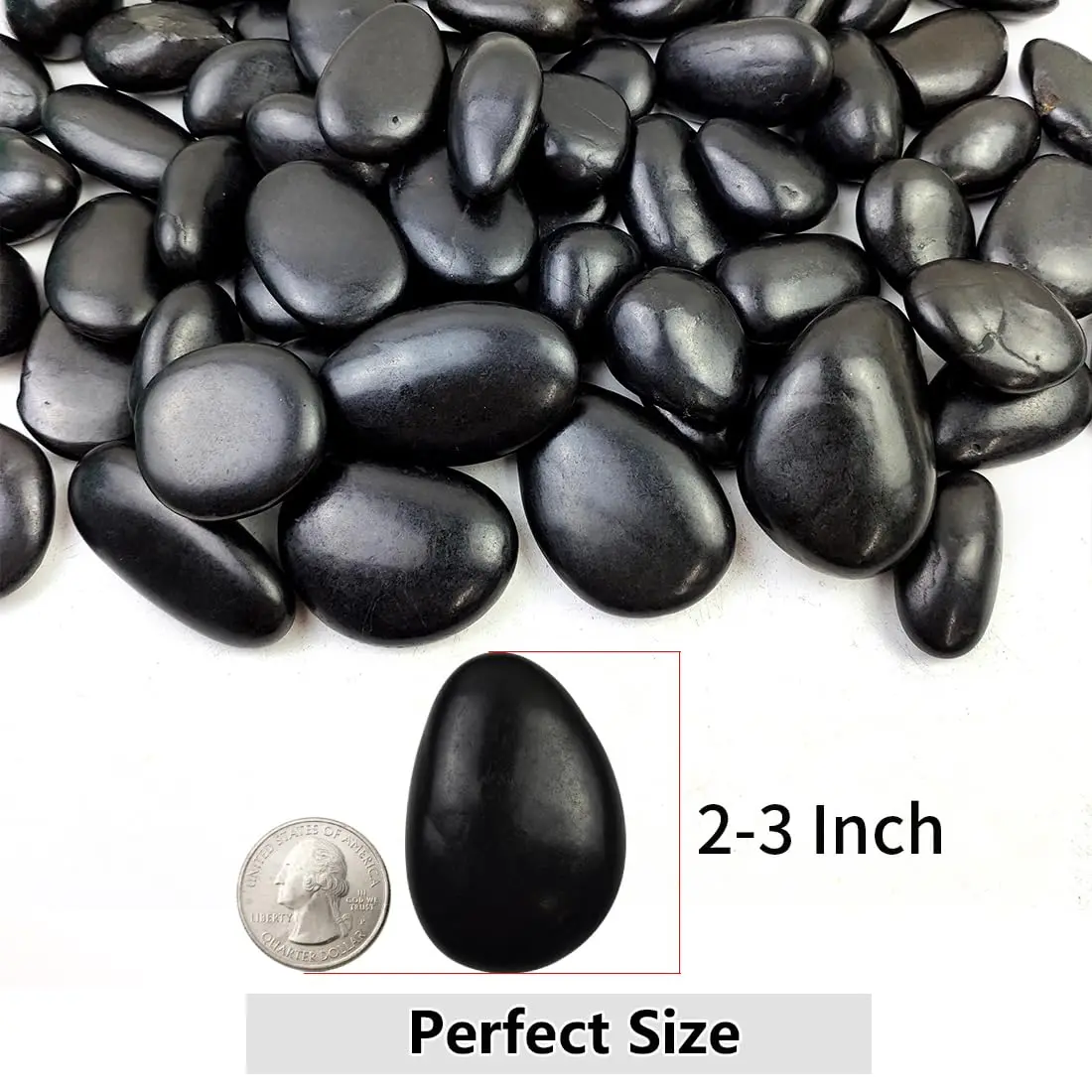 40lbs Black Rocks for Landscaping, 2-3 Inch River Rocks for Plants