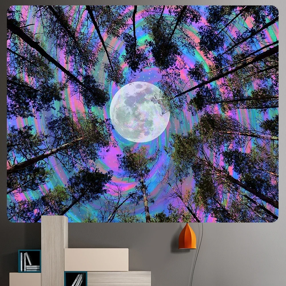 Moon starry sky home decoration art large tapestry mushroom psychedelic scene bohemian decoration bed sheet sofa blanket