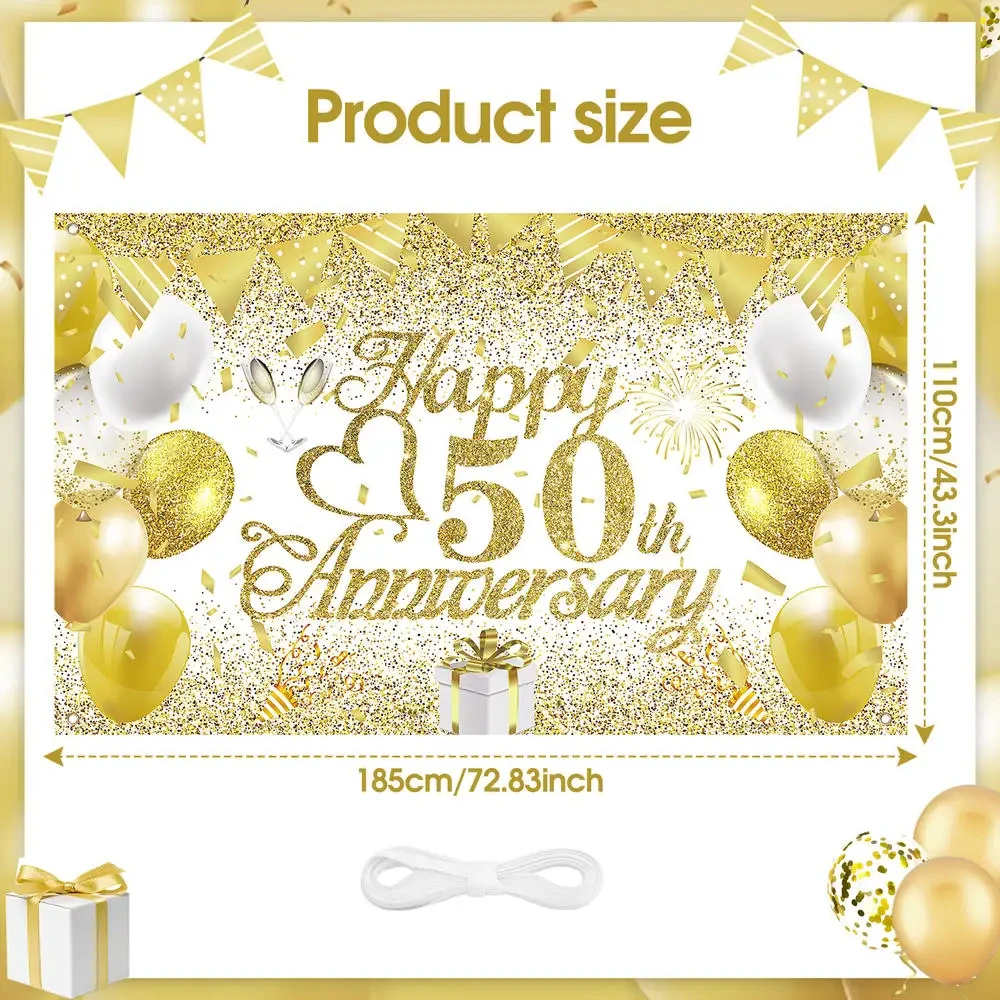 Happy 50th Anniversary Banner Cheers to 50 Years Party Decorations Anniversary Sign Banner for 50th Anniversary Birthday Party