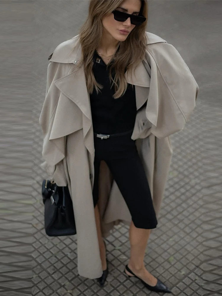 

Street Solid Slim Women's Trench Jacket Lapel Long Sleeve Double Breasted Patchwork Cape Coats New Fashion Office Lady Outerwear