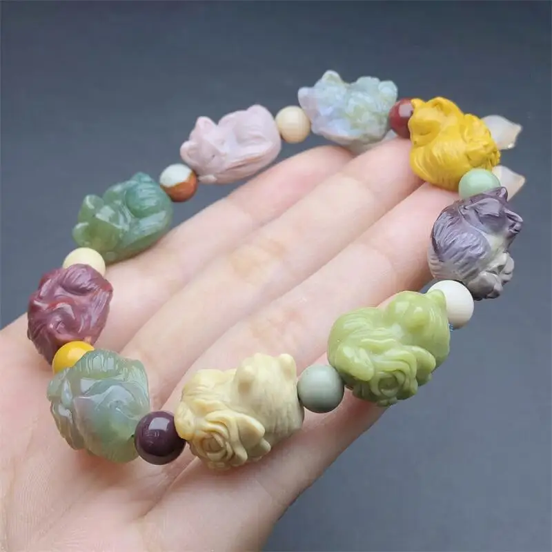 Natural Alashan Agate Nine-tailed Fox Bead Bracelet Crystal Healing Round Bead Bracelet Women Men Fine Jewelry Gift 1PCS